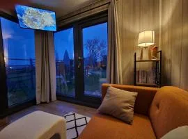 Chalet moderne avec grandes baies vitrées et espace plancha