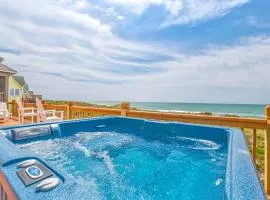 Oceanfront dog-friendly home with private hot tub, ocean-view sundecks, AC & W/D