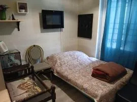 Studio Maryline M de 18 m2 - Calme - Rez de chaussée sur patio Privé - Grand Canapé-Lit Clic Clac pour 2 personnes - Kitchenette - Salle de bain - 5 minutes du Métro Brochant de la ligne 13,Bus 54 74 et 31 vers sites touristiques