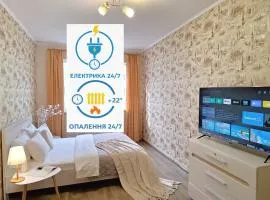Синя квартира, Електрика, СВІТЛО та Опалення є 24-7, Мережа квартир Alex Apartments, Цілодобове безконактне заселення 24-7, Документи для відряджень, встановлена зарядна станція EcoFlow