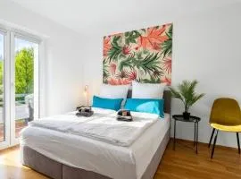KATIES Apartments bei Regensburg - 3 Zimmer, 6 Personen, Infrarot-Sauna, Disney Plus, Balkon, Grill & Parkplatz