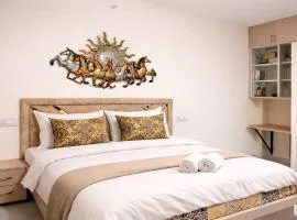 1BHK with AC, Balcony & Rooftop Jhula, Kitchen