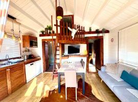 New cozy chalet and private garden with sauna and outdoor bath near Amsterdam, hotel i Vijfhuizen