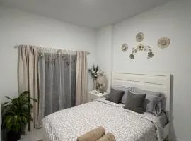 Modern townhome with kitchen and backyard access