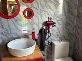 Tiny Haus roter Wagen