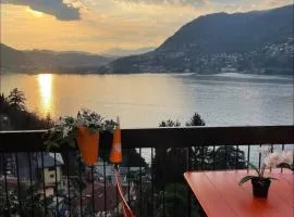 Lake Como Sunset Balcony Panoramic View in Blevio