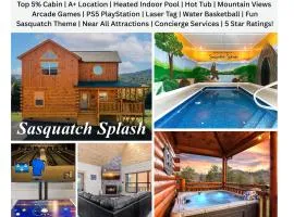Sasquatch Splash Premier Private Pool Cabin with Hot Tub, Mtn Views, Arcade Games, Excellent Location