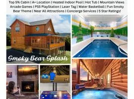 Smoky Bear Splash Top Rated Private Pool Cabin with Hot Tub, Mtn Views, Arcade Games, Excellent Location
