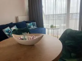 Apartament Niebieski Centrum Sarbinowo w budynku z restauracją i bezpłatnym parkingiem