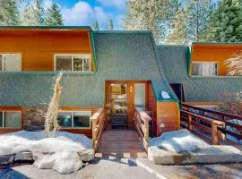 Forest-view condo with wood fireplace & walkable locale - dog-friendly