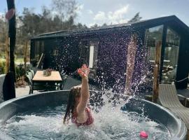 Sfeervolle houten lodge met privétuin en hottub aan bosrand Boshuisje Nero, hótel í Haarle
