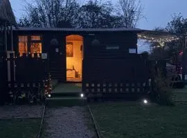 Four seasons Shepard hut mini zoo with wood fuel hot tub Country retreat