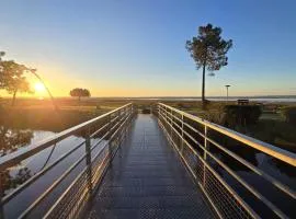 Mobilhome 6 pers-vue bassin-plage-clim