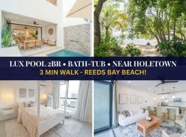 Stylish NEW 2BR Villa with Pool Walk to Beach
