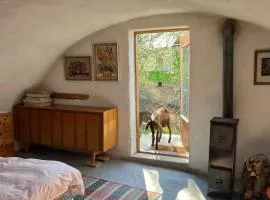 Cozy 100-year-old granary with a stove and goats