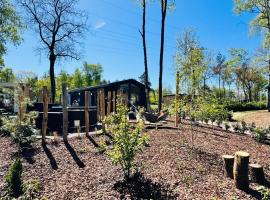 Sfeervolle houten wellness lodge met privétuin en hottub aan bosrand Boshuisje Nero, hotel a Haarle