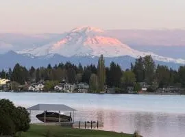 Lakefront with sweeping views of Mt Rainier