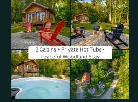 Peaceful Woodland Escape with Two Cabins, Firepit Nights & Hot Tubs in Bethel, Maine