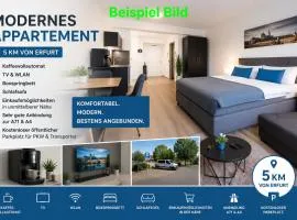 Modernes Appartement nur 5 km von Erfurt, stilvoll komfortabel und perfekt angebunden, Kaffeevollautomat, TV, WLAN, Schlafsofa und Einkaufsmöglichkeiten in der Nähe, hervorragende Anbindung zur A4 und A71, kostenlose öff Parkplätze für PKW und Transporter