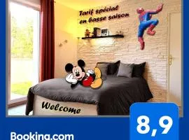 Appartement avec salle de jeux privée,10min de disney transport en commun 6 couchages