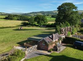 Y Golchdy, cottage style cabin, with spa hot tub, veranda & spectacular views, hotell i Llangadog