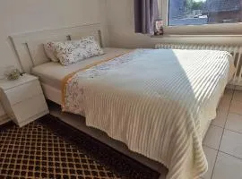 Ein ruhiges Zimmer mit gemeinsam genutzte Bad und Küchengeräte