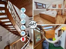 BAT Home Solutions Trier-Euren - alles was ein Hotel nicht bietet - 10 Min zur Altstadt - 98 qm Scheune für 9 Personen mit Sternenhimmel, Wintergarten, Grill und Kino - barrierefrei dank Lift & Auffahrt