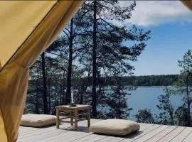 Glamping - a living room overlooking the ocean