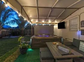 7-Person Luxury Spa, Fenced Tropical Backyard Paradise, Beach Vibe