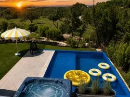 Farmhouse with pool, hot tub, turf putting green, views, swimming hole
