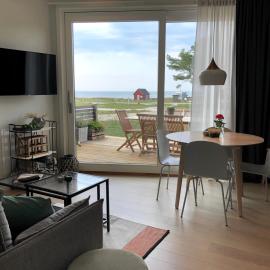 Superfint boende med havsutsikt, Tofta Strand, hotel di Visby