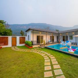 SaffronStays Turquoise Maison - 3BR pool villa with jacuzzi, bonfire & fruit garden near Lake Kalote, Karjat