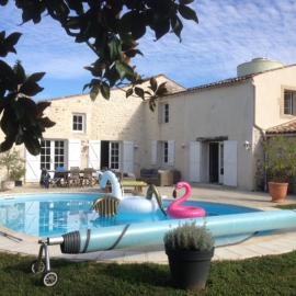 Maison ancienne avec piscine au milieu des vignes