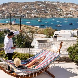 Yalos Mykonos 4 Bedroom Luxury house 5 minute from Ornos Beach w sea & Sunset view
