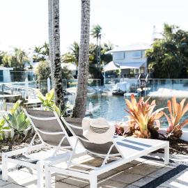 The River House includes a private beach jetty and pool