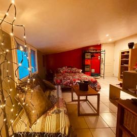 Résidence CAENEE, le dépaysement Naturiste en été avec l'atypique studio climatisé "vintage" en sous pente, sa "paillote" avec jacuzzi, entouré de verdure, planchagrill, transats, vélos gratuits, wifi 5G, Travel Proud LGBTQI, chiens admis