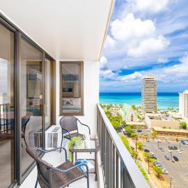 Waikiki condo with ocean views, pool, & beach steps away