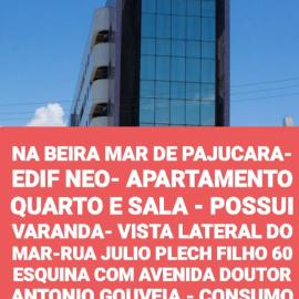 NA BEIRA MAR DE PAJUCARA- EDIF NEO- APARTAMENTO QUARTO E SALA - TEM VARANDA - VISTA LATERAL DO MAR - RUA JULIO PLECH FILHO 60 ESQUINA COM AVENIDA DOUTOR ANTONIO GOUVEIA - CONSUMO ELETRICO É PAGO No CKECK-OUT 1KWH É 1,35 REIAS - ANDAR "6"