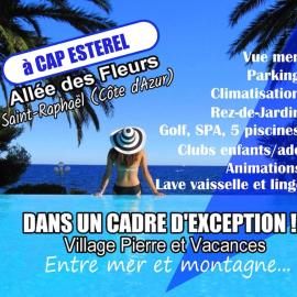 Dans un cadre d'exception, Vue mer panoramique à Agay Côte d'Azur, Village Vacances Cap Esterel, 2 chambres, avec jardin, golf, climatisation, Wifi, 5 piscines