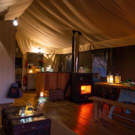 Canvas & Campfires, Luxury Safari Tent Glamping, only Seren Tent has a hot tub, hotel a Lampeter
