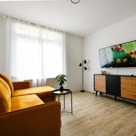 Ferienwohnungen am Theater - modern, zentral und ruhig mit Küche, Waschtrockner, Netflix, Wlan und Parkplatz- 2 Zimmer, 52 qm, hotel in Cottbus