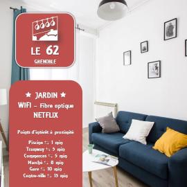 Le 62 - Spacieux T2 - Garage gratuit, Jardin, Tram, hotell i Grenoble