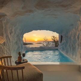 Mykonos Town Black Villa with Cave Heated Pool