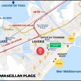 Résidence Le SUNSET Marseillan-plage, entre mer, canal du midi et lagune de Thau, étape vélo, famille, couple, VRP, toutou admis, jardin, parking privé gratuit, vélos, Clim, WIFI fibre gratuite, commodités, plage et piste cyclable à proximité