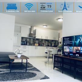 Appartement parisien neuf, moderne avec une grande salon, 2 chambres, 3 lits, 2 parkings gratuits, 15min de Paris et 13 min aéroport Orly