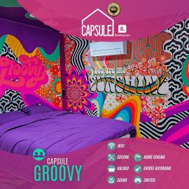 Capsule Groovy-Jacuzzi-Sauna-Billard-Netflix- Nintendo Switch & Jeux, hotell i Mons