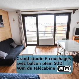 Le Relai S34 - Grand et lumineux studio avec coin montagne 4-6 pers avec WIFI, 50m des pistes, grand balcon exposé SUD, DRAPS NON COMPRIS