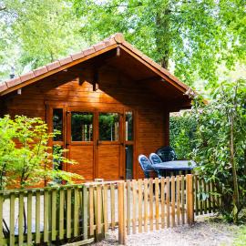 Huisdiervriendelijk houten huisje in het groen