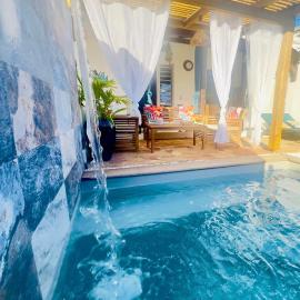 Zandoli piscine, vue mer, paisible, jardin