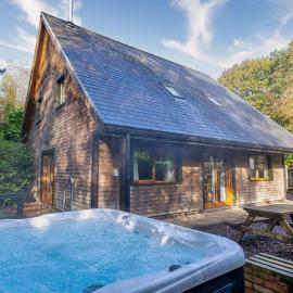 Norbury, woodland lodge with hot tub for 12